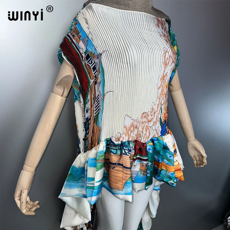 WINYI summer Pleated Elastic party dress elegant beach cover up maxi kaftan abaya dubai luxury party dresses boho evening dress