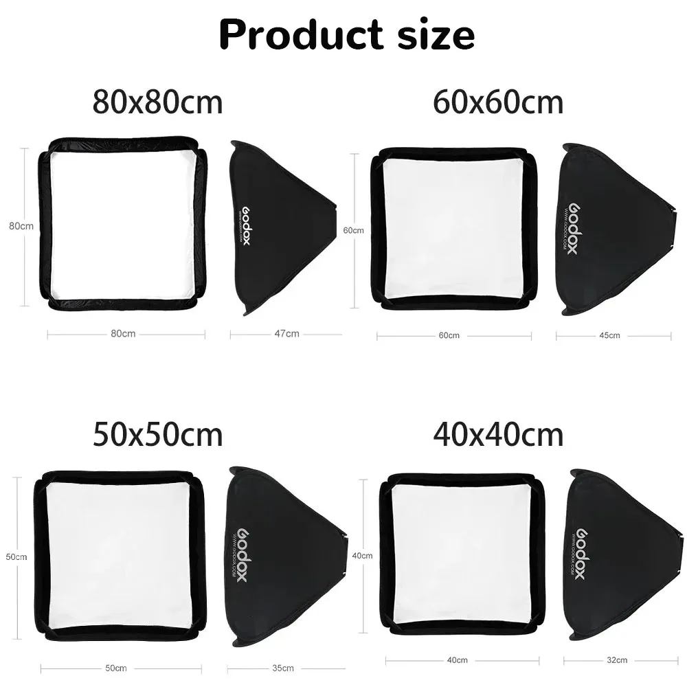 Godox 40x40cm 50x50cm 60x60cm 80x80cm Foldable SoftBox Speedlite Flash Softbox for S-type Bracket fit Bowens Elinchrom Mount