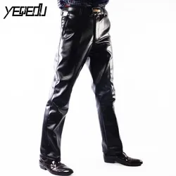 #2202 Faux Leather Pants Men Fashion Casual Plus Size 29-42 Motorcycle Trousers Men PU Leather Pants Black Straight High Quality