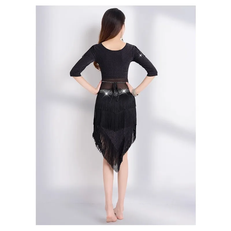 맞춤형 밸리 댄스 의상 연습복 세트(태슬 메쉬 포함) 동부 댄스 팀 공연 의상 탑 및 스커트