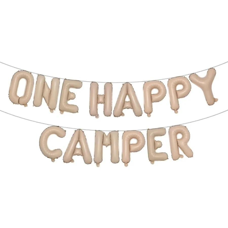 ONE HAPPY CAMPER Birthday Decoration Balloons Banner and Party Supplies Camping Fit Birthday Decoration Caramel
