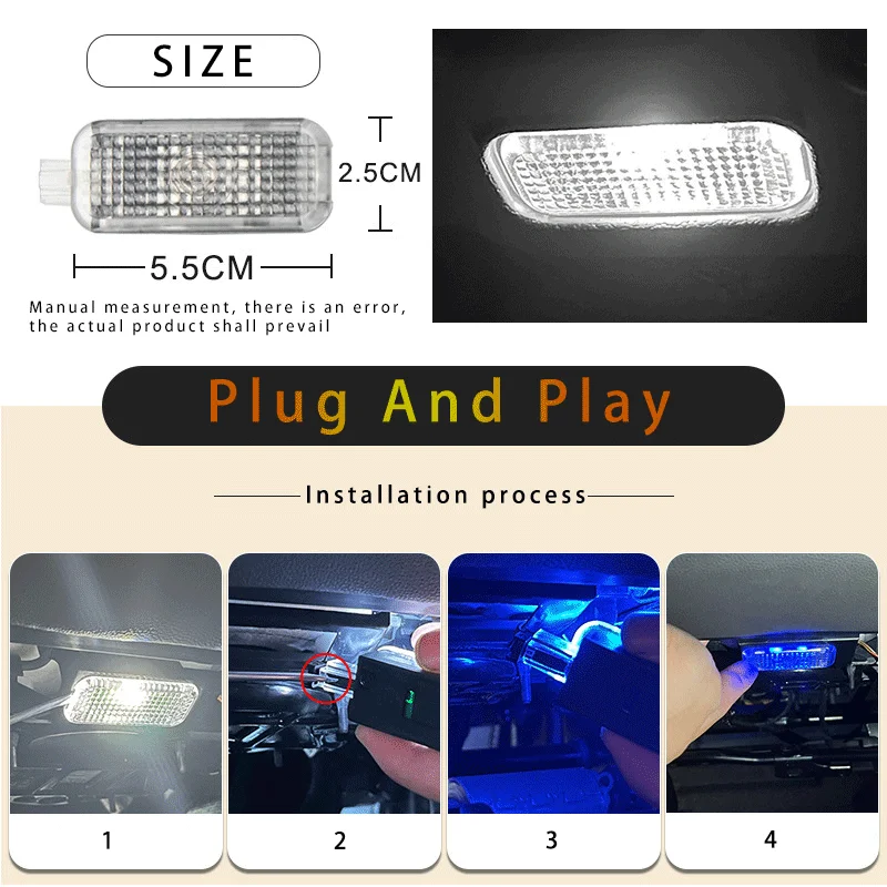 2Pcs LED Colorful Car Footwell Lights For VW Golf 7 8 A7 A8 7.5 MK7 MK8 2013-2023 Tharu Rline R Line Atmosphere Lamp Footlights