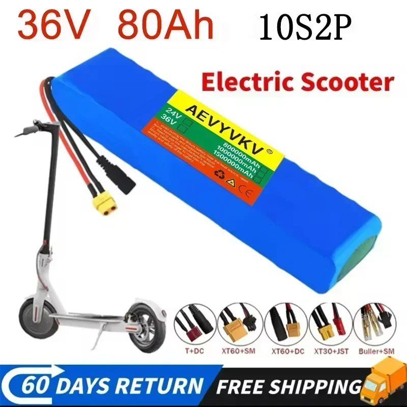 

10S2P 80Ah 18650 Rechargeable Lithium Battery Pack 36V Power Modified Bicycle Scooter Electric Vehicle with BMS+charger