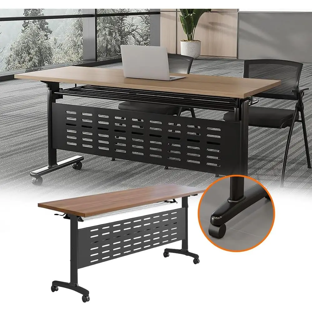 

Mobile Walnut Wood Training Desk with Metal Legs, 47x20x30, for Home and Office Use