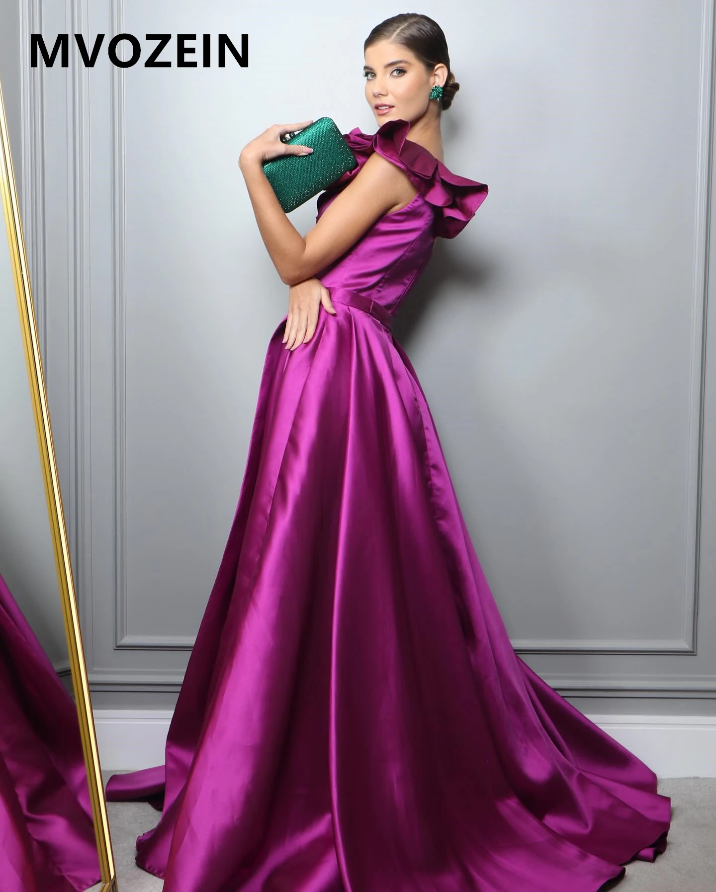 Elegant Green Satin Evening Dresses 2024  A-Line One-Shoulder Long Prom Dresses Party Dresses Holiday Dress 2024