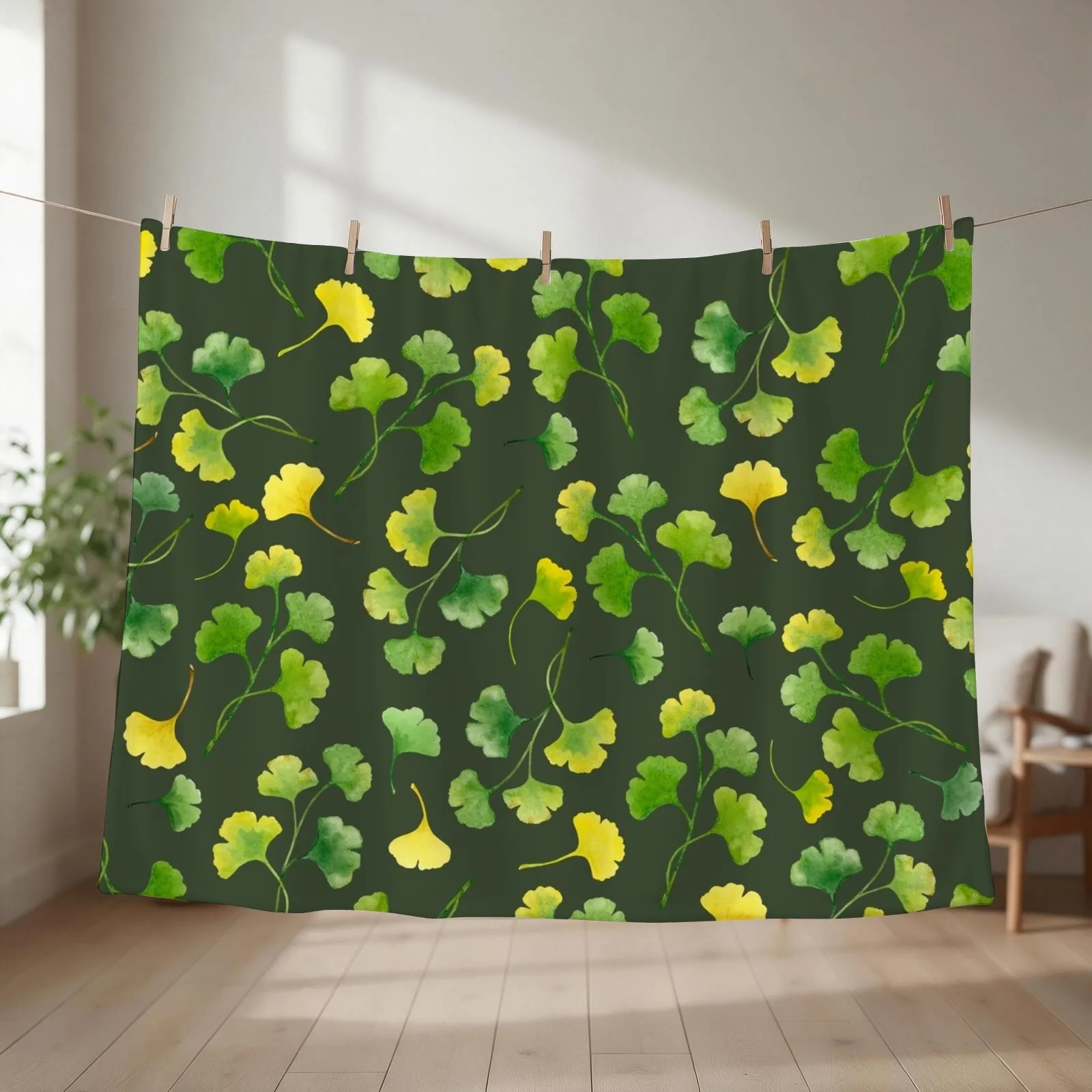 Ginko biloba leaves Throw Blanket couch cozy soft plush fuzzy picnic outdoor blanket