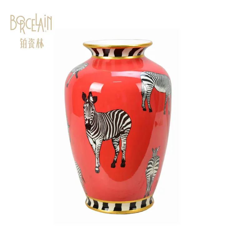 Chinese Style zebra Pattern and Red Living Room Ceramics Table Lamp Base