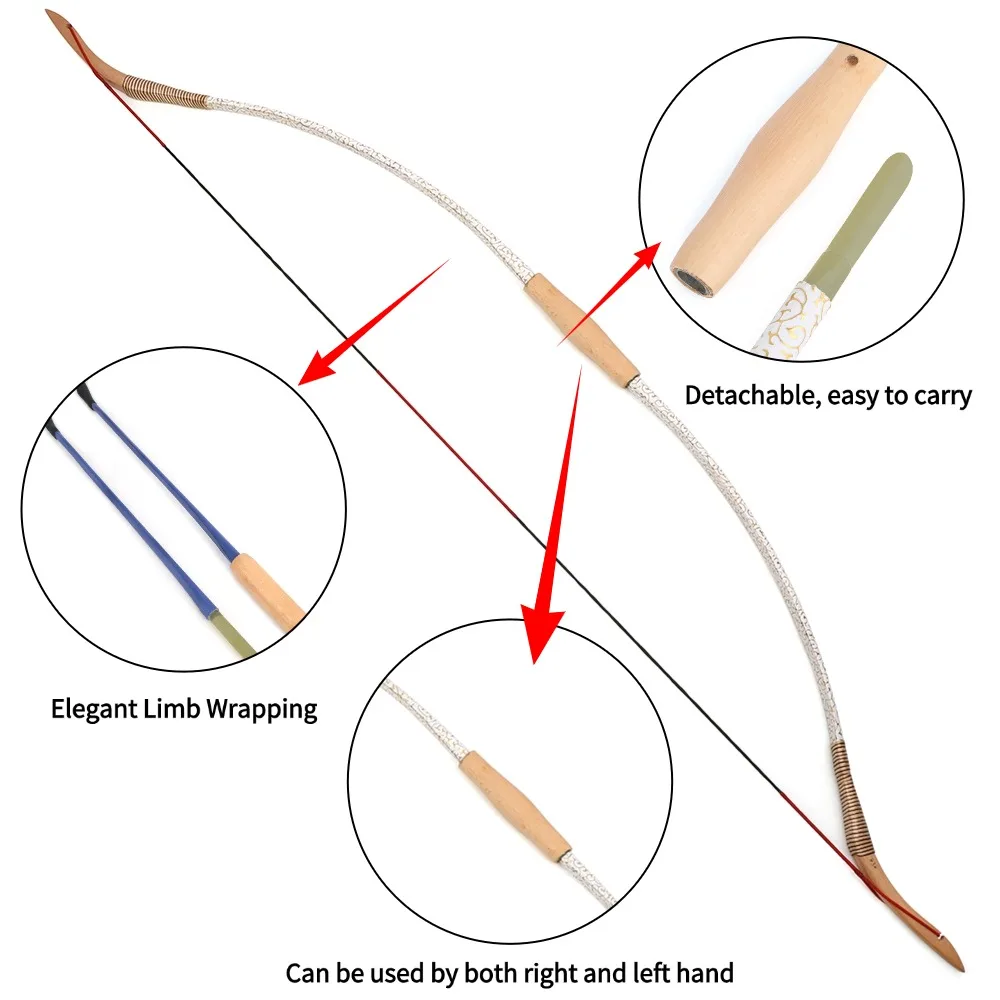 20-40Lbs Traditional Bow 53" Split Longbow Leather-wrapped Grip Comfortable Takedown Bow RH/ LH Archery Target Hunting Long Bow - view 3