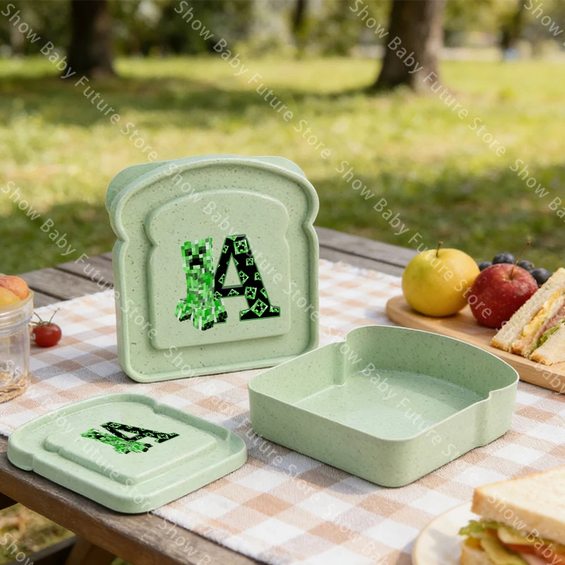Nova Lancheira de 12,5 CM com Design de Torrada e Personagens de Desenho Animado Minecraft, Caixa de Armazenamento de Alimentos para Estudantes