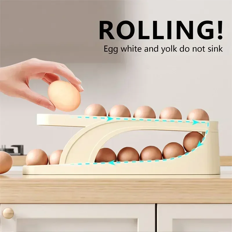 Rolagem automática Egg Rack Titular, Caixa de armazenamento, Egg Basket Container, Organizador, Rolldown Refrigerador, Dispenser for Kitchen