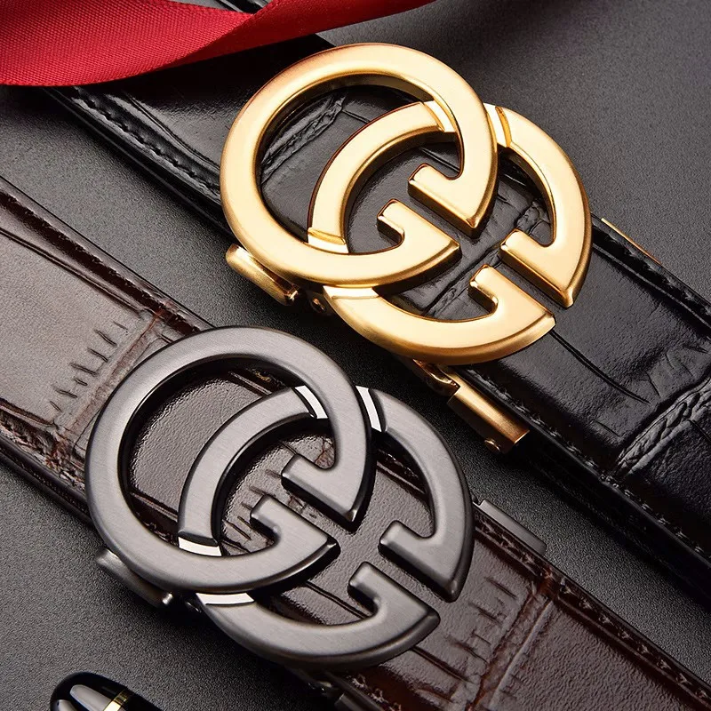 حزام جلد أوتوماتيكي ممتاز - إبزيم أنيق للتنفيذيات الشبابية - جلد طبيعي، متعدد الاستخدامات للعمل وغير الرسمي