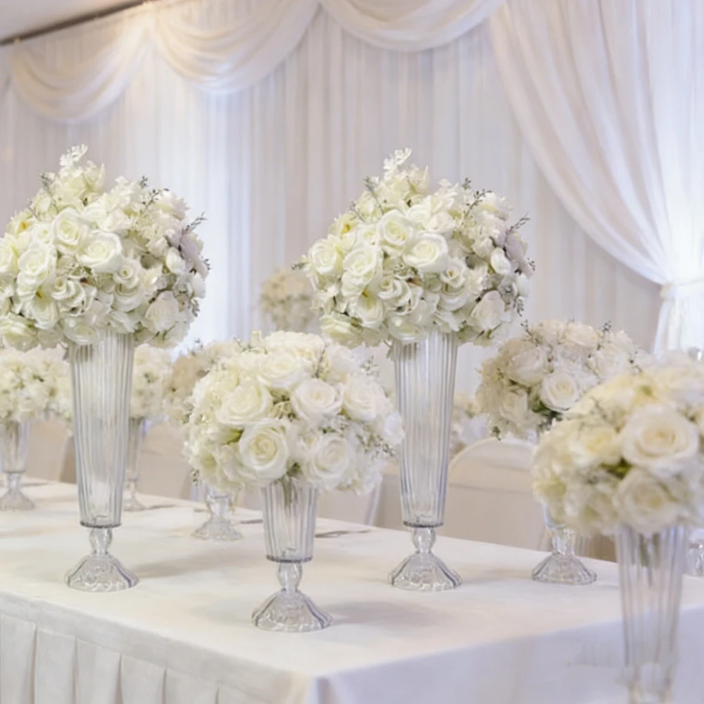 4-10pcs f30 75cm Selling Wedding Home Tabletop Ribbed Clear Glass Flower Vase for Centerpieces Stand