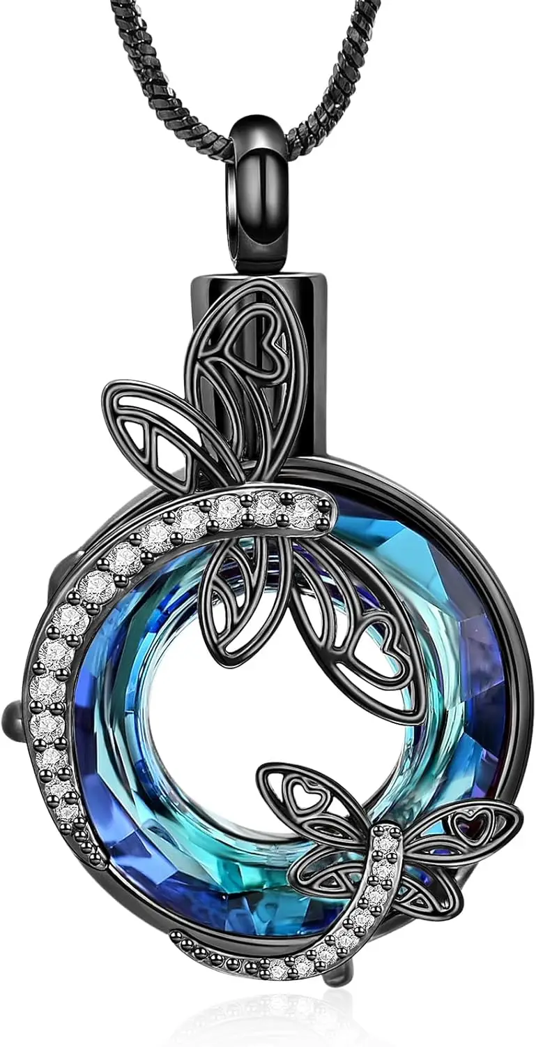 

Yinplsmemory Колье-урна «Круг жизни» с изображением стрекозы для праха, памятное украшение для женщин, для хранения праха