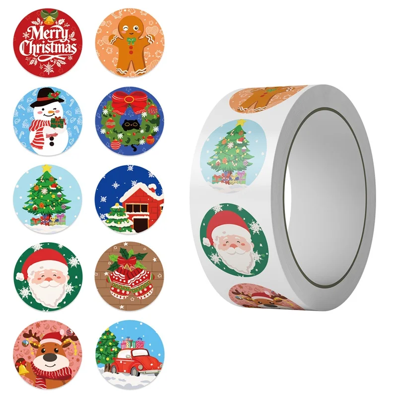 

500PCS Cartoon Christmas Sticky Paper Sticker Labels Thank You Sticker Sealing DIY Decoration Scrapbooking Supplies