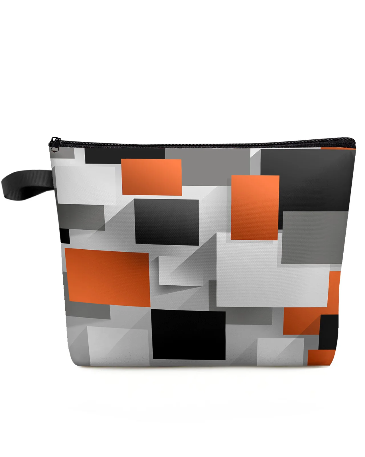 Geometric Figures Orange Abstract Large Capacity Travel Cosmetic Bag Portable Makeup Storage Pouch Women Waterproof Pencil Case