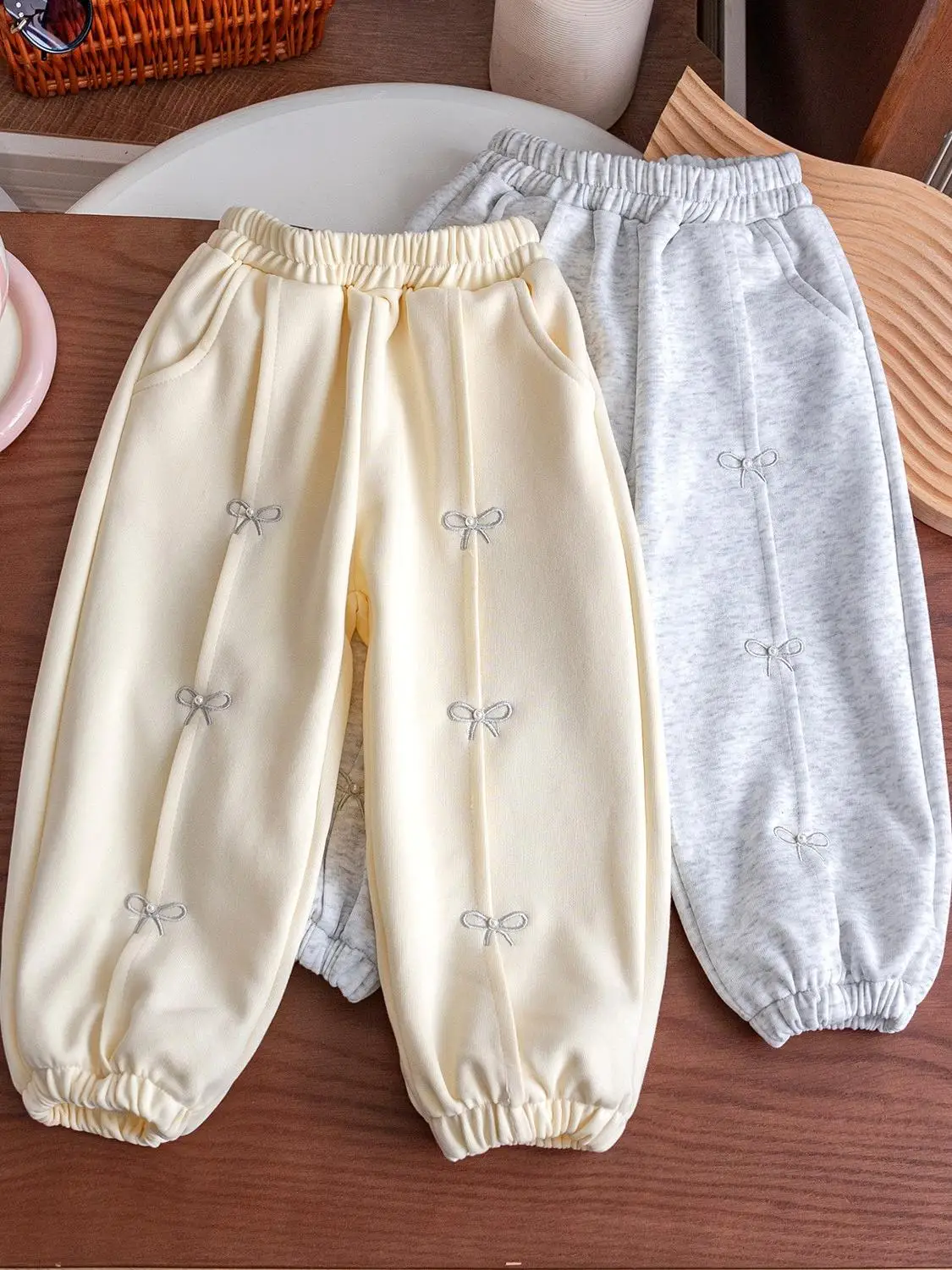 Girls Trousers 2024 New Sweatpants Comfortable Baby Girls Pants Pocket Autumn Cute Bunched Feet Pants Simple Casual Bottoms