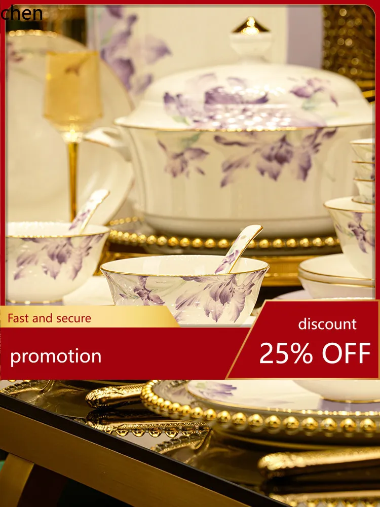 H1 chinese style housewarming wedding dinnerware set - new premium bone china bowls and plates for home use
