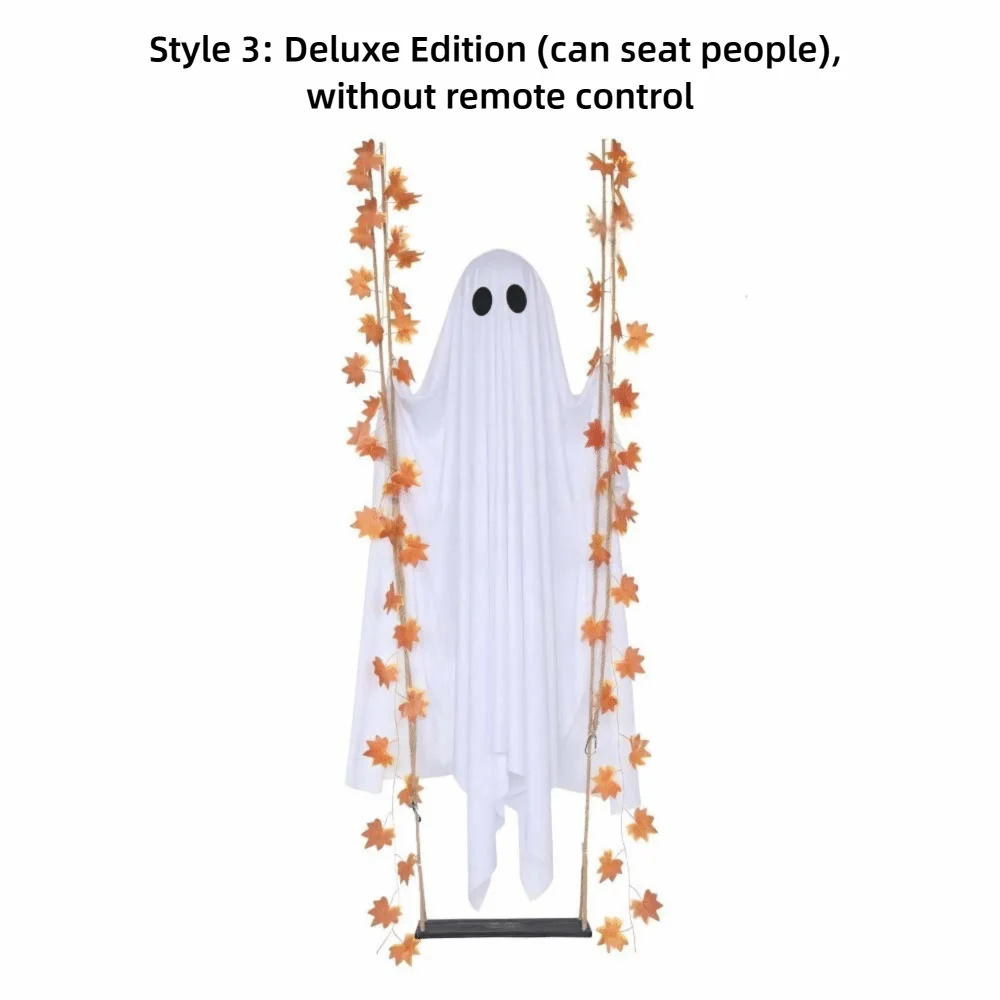 Large Hanging Swing Ghost Halloween Decoration Cute Scary Decor Maple Leaf Ghost Swing Light Funny Glowing Spooky Ghost Ornament