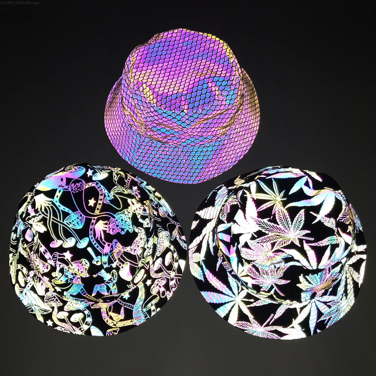 Colorful Reflective Bucket Hat Men Women Nightclub Hip-hop Luminous Pot Sun Hats Unisex Rainbow Halloween Caps Rave Headwear 4