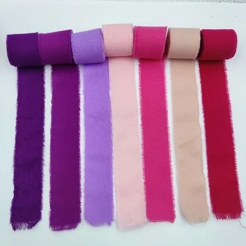 Cotton Gauze Ribbon Strap Selling Wedding Bridesmaid Decoration Green beige Silk Ribbon Flower Bouquet Wrap Frayed Edge