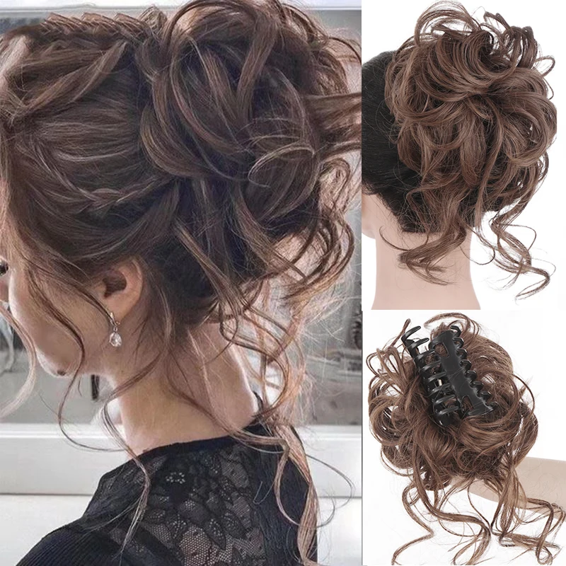 Fancied Synthetic Messy Curly Claw Hair Bun Chignon Hair Extensions Scrunchy Fake False Hair With Tail for Women Hairpieces