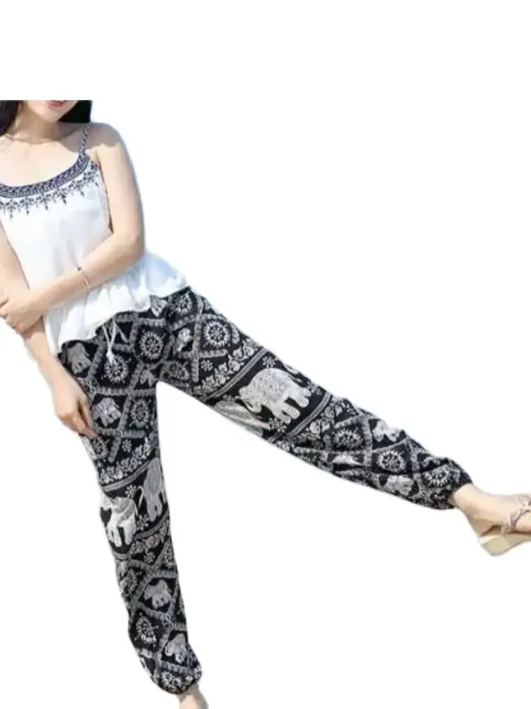 

1pcs/lot Elephant Pants Harem Summer Casual Boho Beach casual summer elastic waist mid waist elephant pants