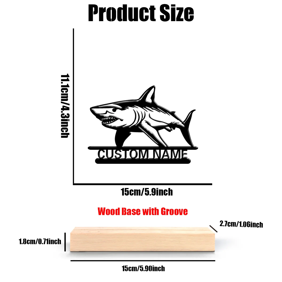 1pc Fashion Personalized Custom Shark Metal Statues Metal Art Sculpture With Wooden Base Anniversaries Men's Gifts