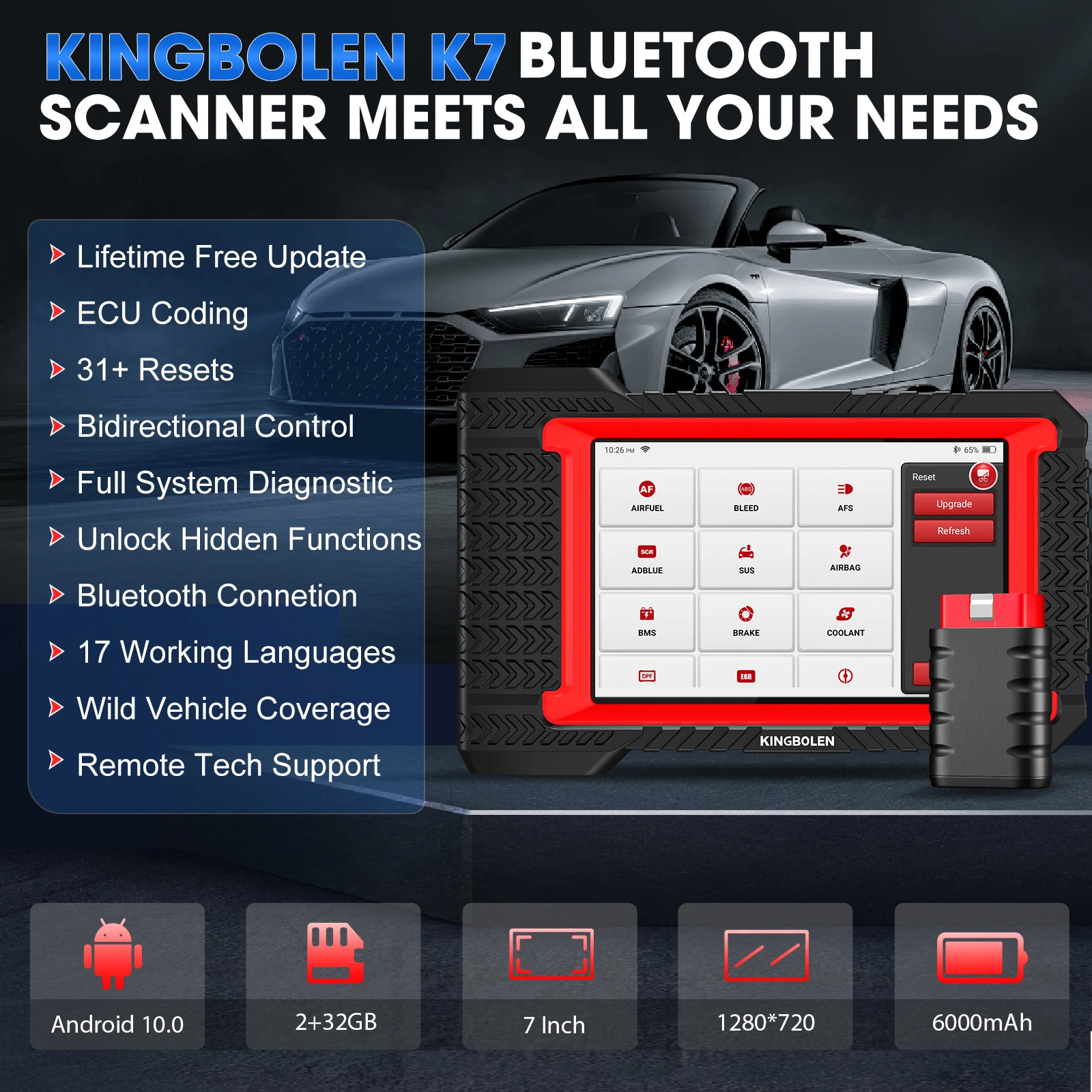 Lifetime Free Update KINGBOLEN K7 ALL System Car Diagnostic Tools ECU Coding Active Test 28 Resets PK LAUNCH X431 CRP919E BT