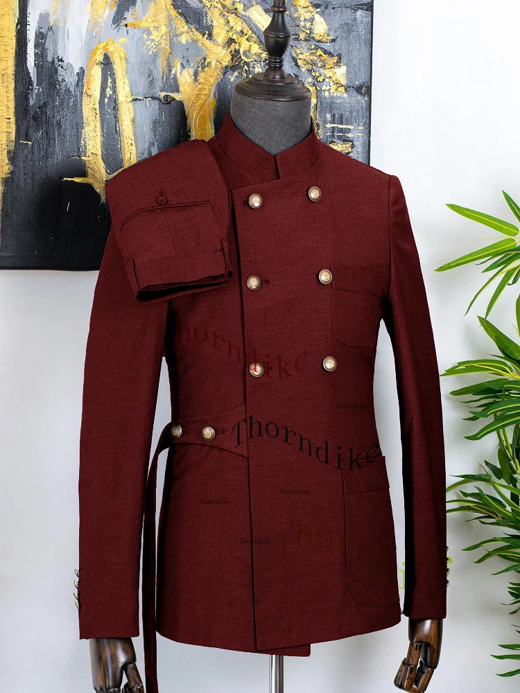 Thorndike 2024 Neuankömmling 2 Stück Herren Business Anzüge reguläre Passform Stand Revers Prom Smoking für die Hochzeit (Blazer Hosen) – Detail 13