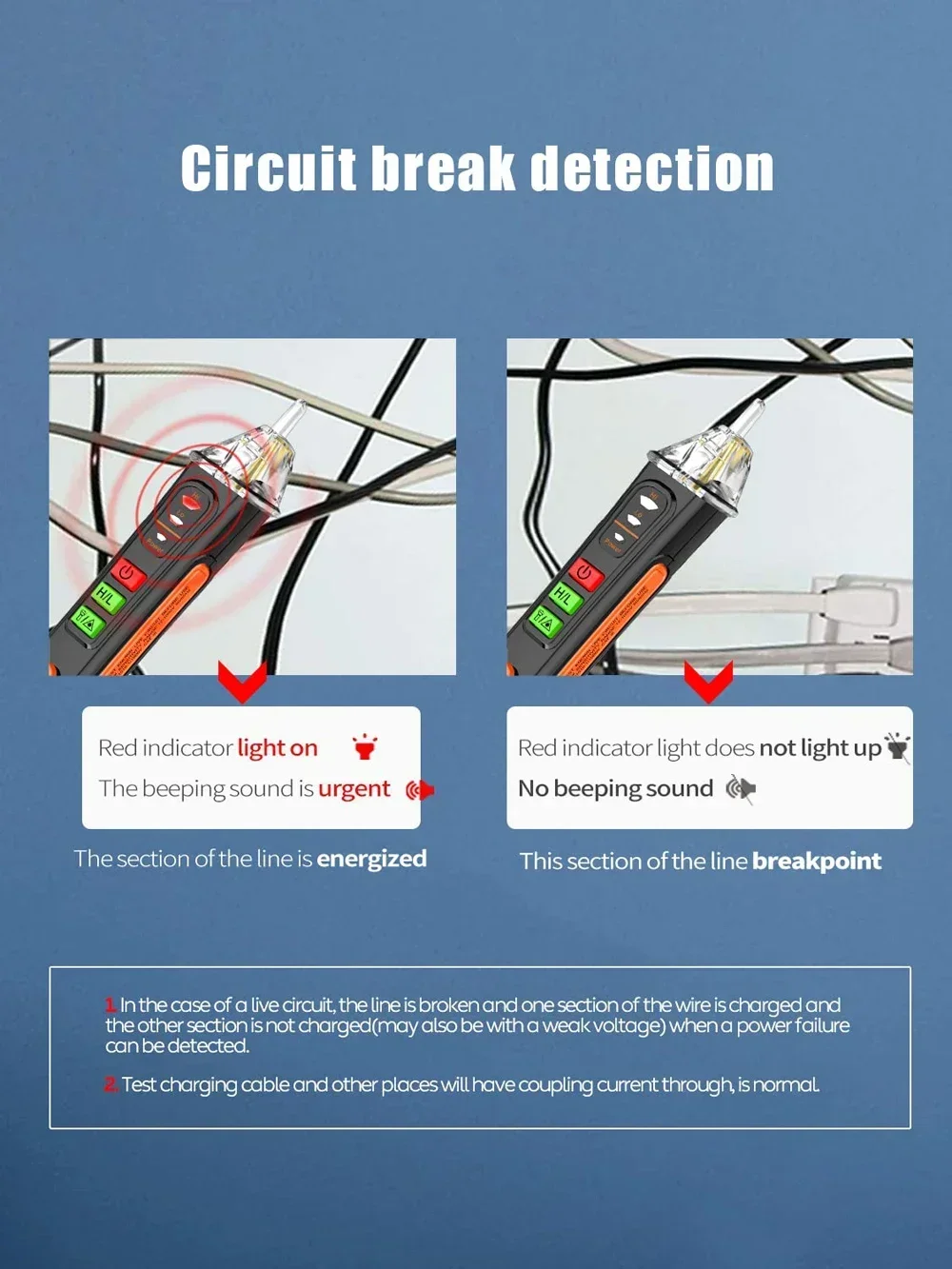 Rilevatore di tensione senza contatto penna elettrica Tester di tensione ca Smart Breakpoint Finder allarme cicalino 12-1000V con torcia elettrica