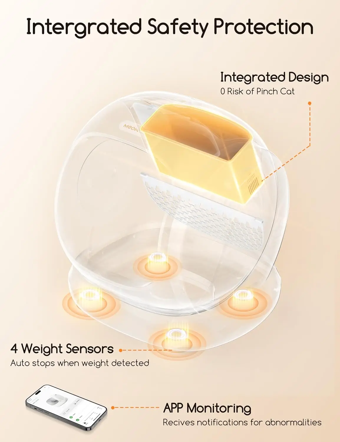 صندوق نفايات القطط ذاتي التنظيف من MeoWant، صندوق فضلات القطط الأوتوماتيكي المفتوح سعة 75 لترًا للقطط المتعددة، حماية متكاملة للسلامة