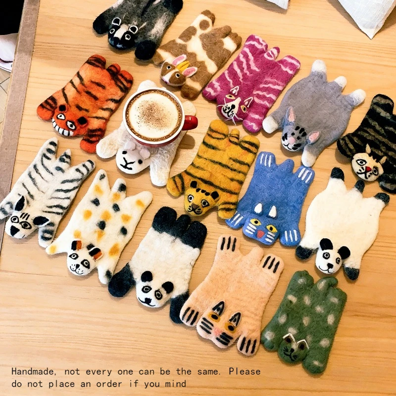 1PC Placemat Cute Wool Felt Animal Coasters Heat Resistant Placemats Tiger Cat Home Decor  Desktop Decoration