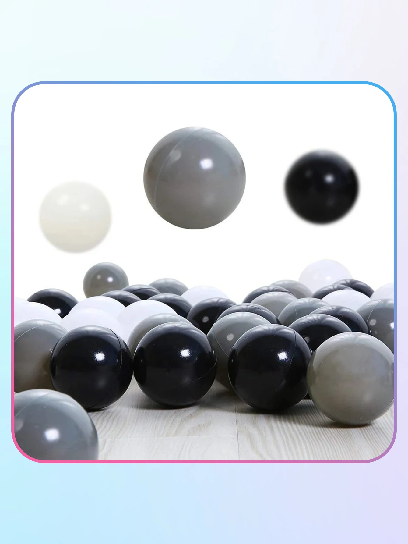2.16 Inches 100pcs Crush Proof Thicken Soft Plastic Ball Pit Balls 3 Color Black White and Dark Grey with Storage Mesh Bag