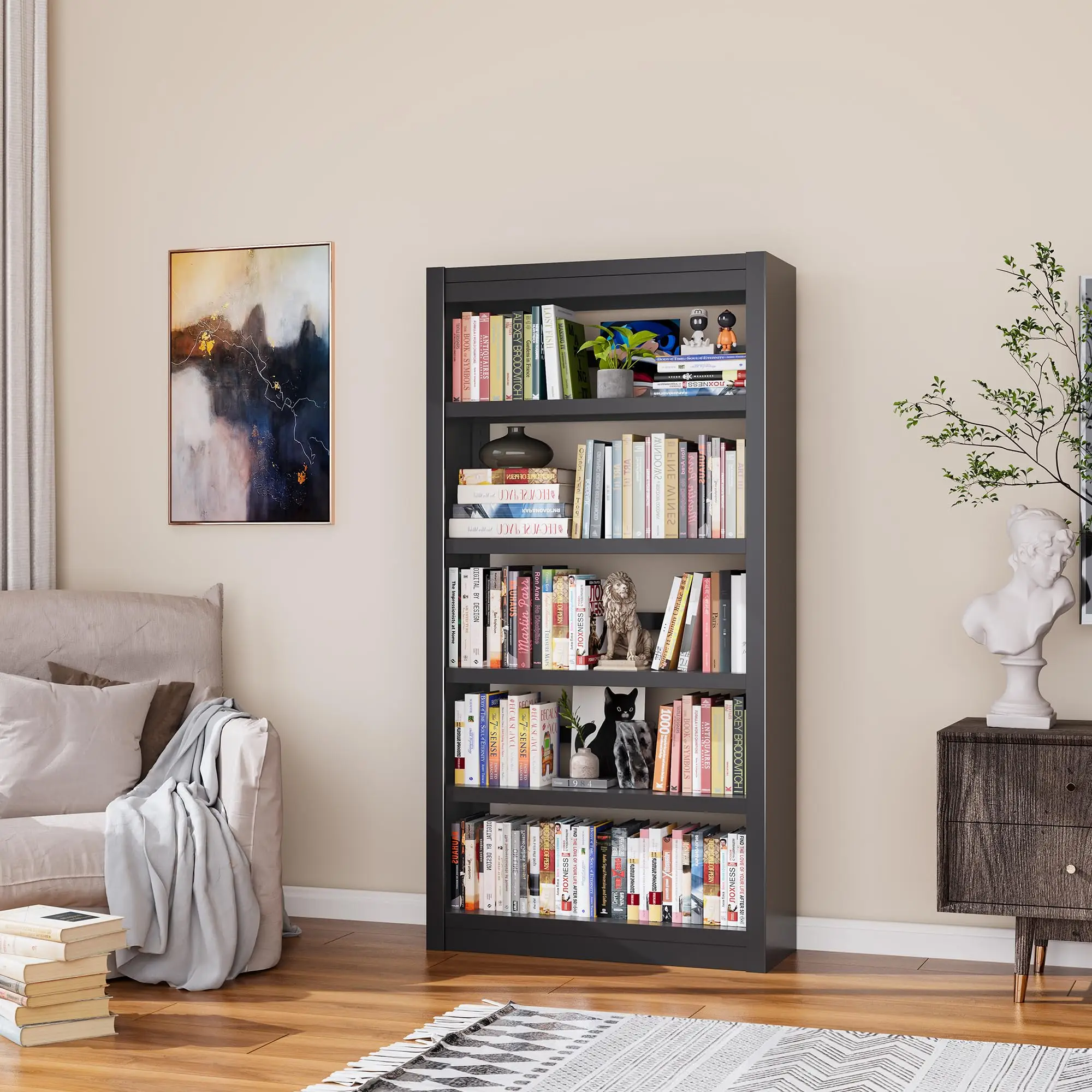 Book Shelf, 5-Tier Sturdy Bookcase, Adjustable Bookshelf, Large acity per Shelf, ern Book Cases for Living Room, Home