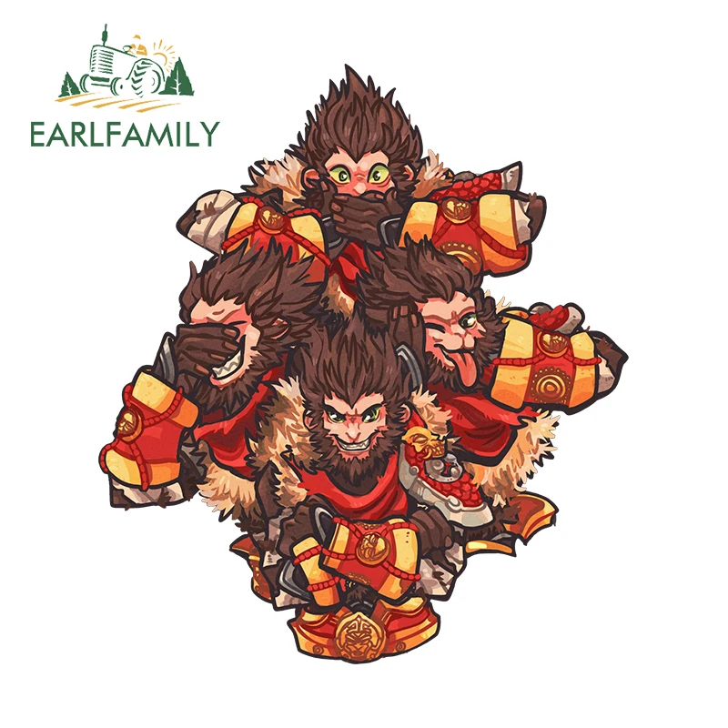 EARLFAMILY 13cm × 11.5cm for Wukong Chibi Car Stickers Creative Amuisng Cartoon Style Decals Vinyl Waterproof Car Styling