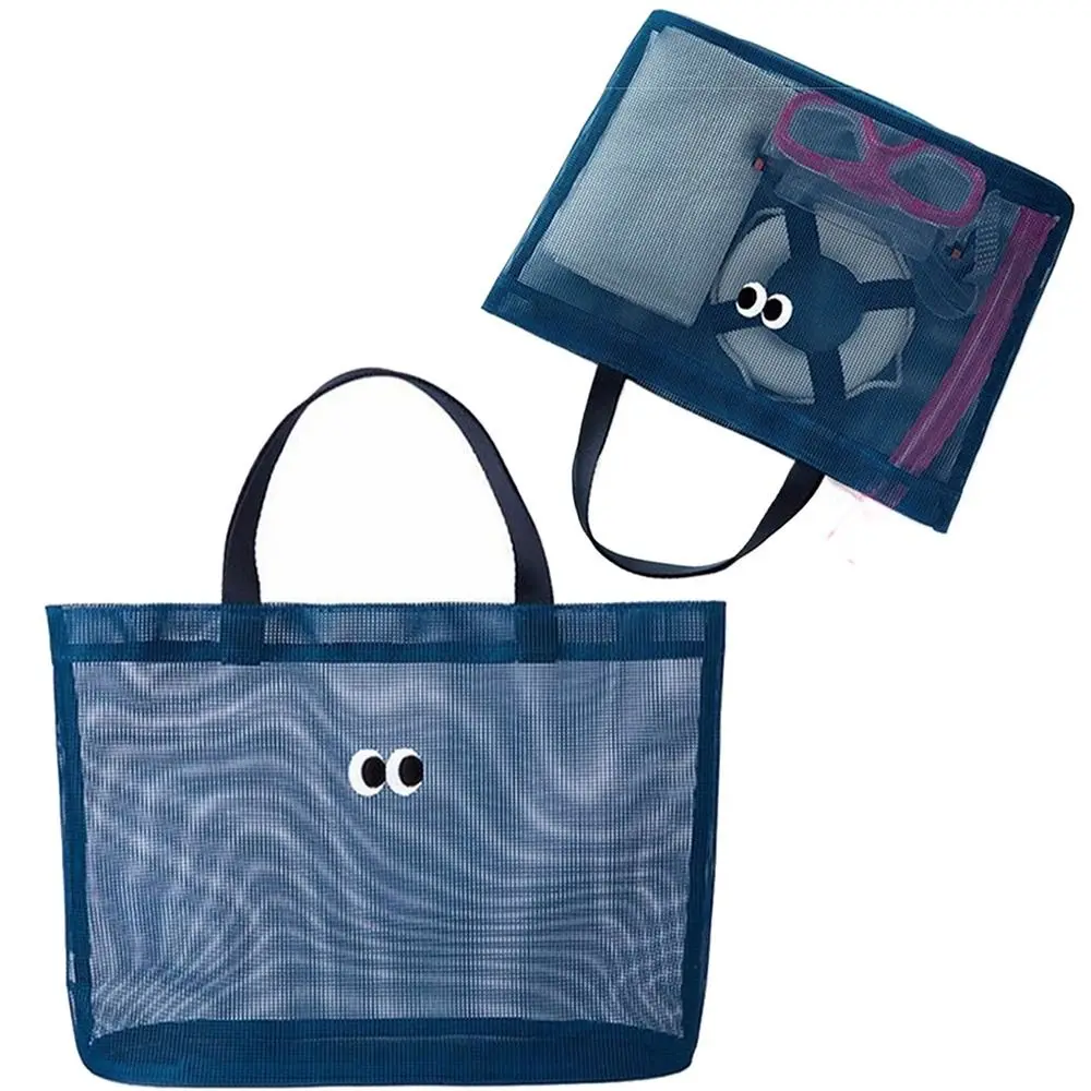

Large Capacity Big Eyes Mesh Bag with Handle Foldable Cute Shopping Handbag Quick Dry Snaps Travel Toiletries Organizer Summer