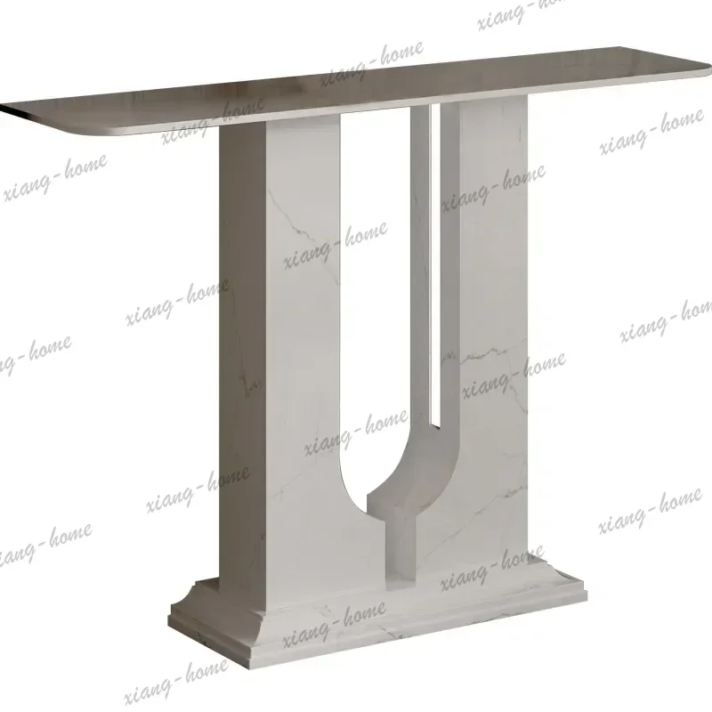 PG Modern Ultra Narrow 30cm Entrance Cabinet with Lamp Rock Slab Console Table for Small Apartment Entryway Storage Desk