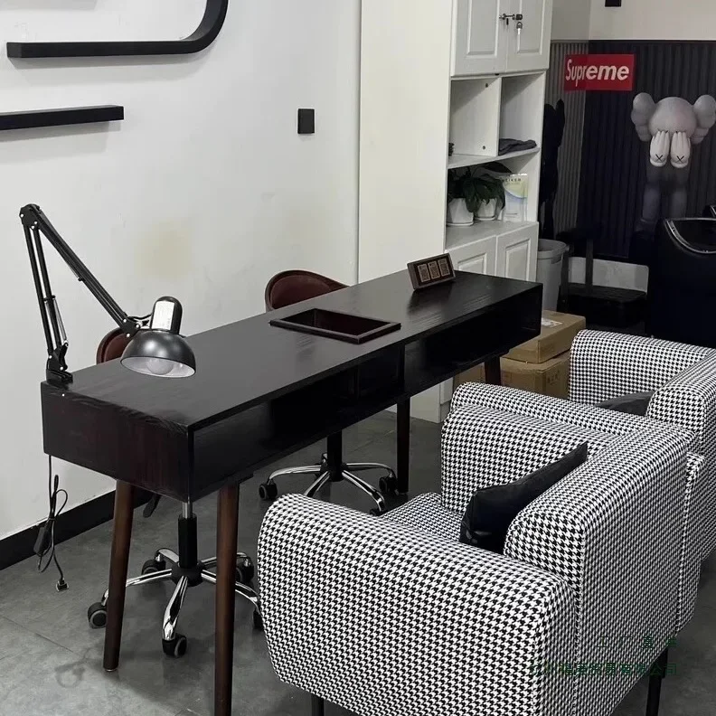 American retro solid wood single and double simple manicure table with vacuum cleaner manicure table and chair set e****mical