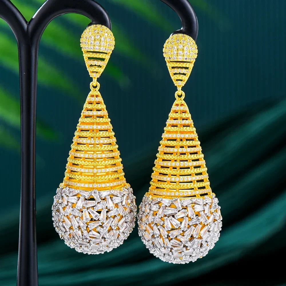 

Soramoore Gold Hollow Ball Drop Earrings Full Cubic Zirconia Original серьги Big for Women Wedding Trendy Earrings High Quality