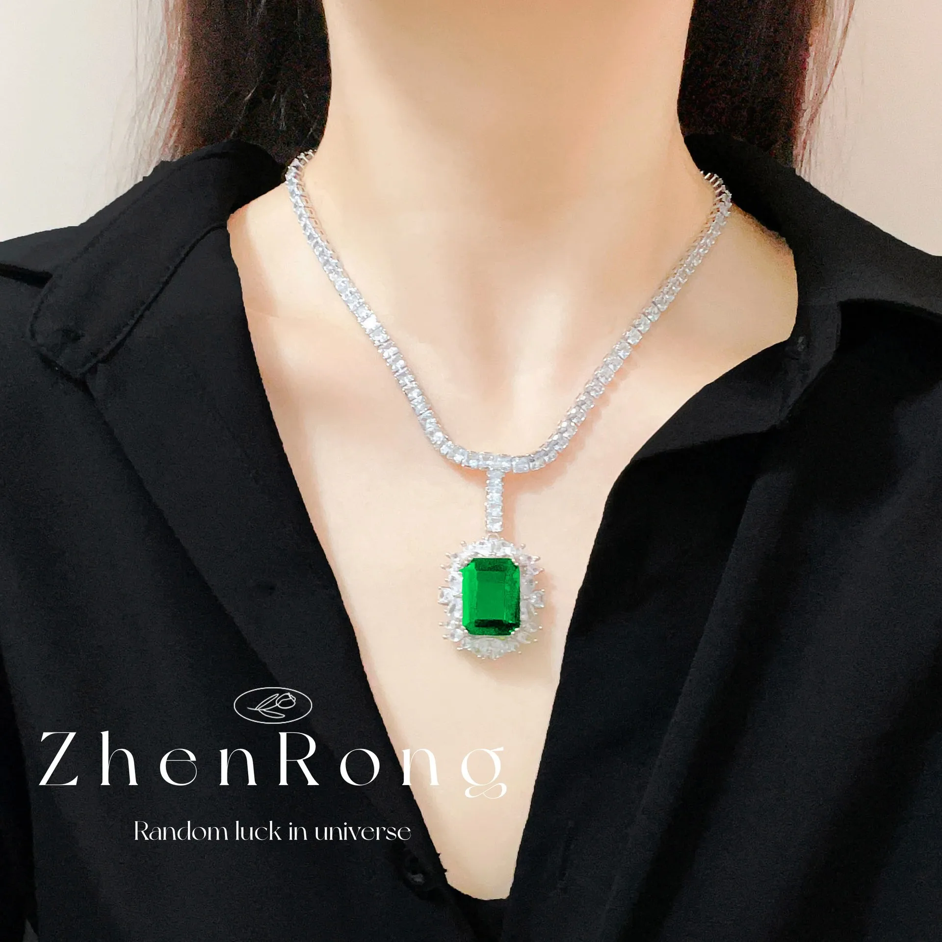 S925 sterling silver stud earrings, necklace set, square diamond set, colorful treasure ring stud earrings set chain. 2