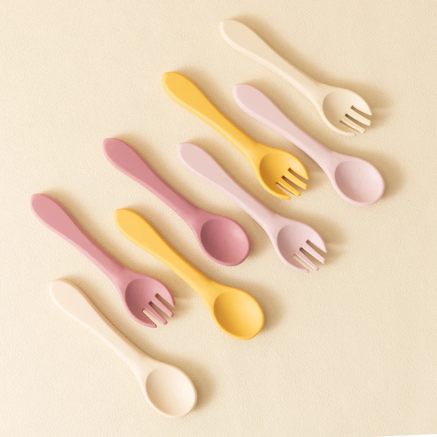 2PCS/Set Baby Silicone Utensils Soft Spoon Fork Feeding Learning Children Tableware Baby Food Accessories Children\'s Cutlery