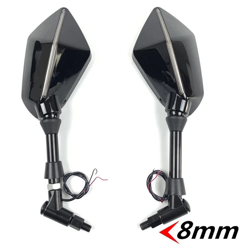 2Pcs/Pair Universal Motorcycle Rear Side Rearview Mirrors10mm/8mm with LED Light For Honda Suzuki Kawasaki Ducati Yamaha