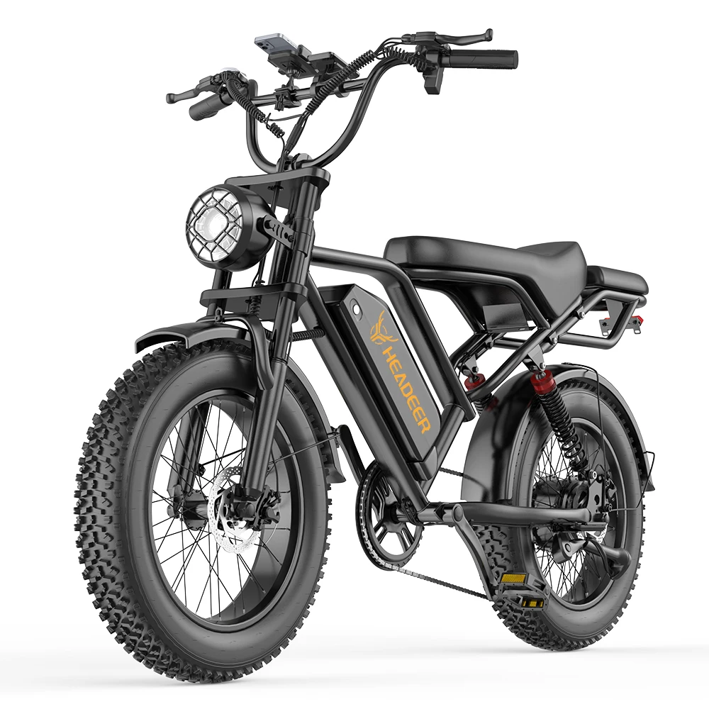 Headeer Bk20 elektrische fiets voor volwassenen, 48V20Ah lithium batterij, 80 km bereik, 20 inch dikke banden, geschikt voor stad en off-road gebruik.