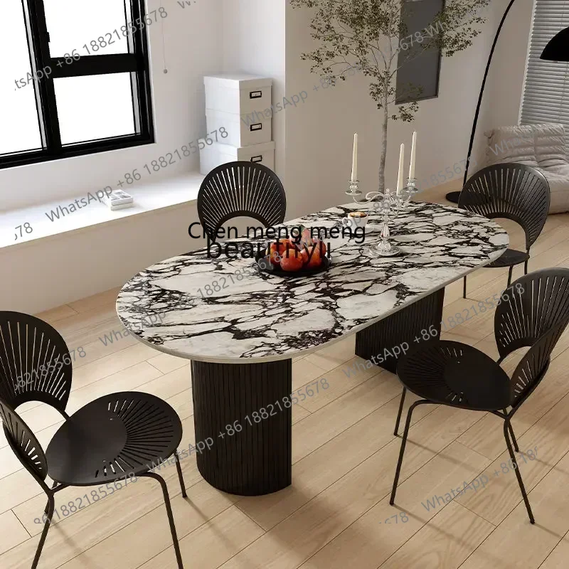 フランス産大理石ダイニングテーブル カラカッタパープル ロックプレート ライトラグジュアリー＆シンプル エリプスダイニングテーブル