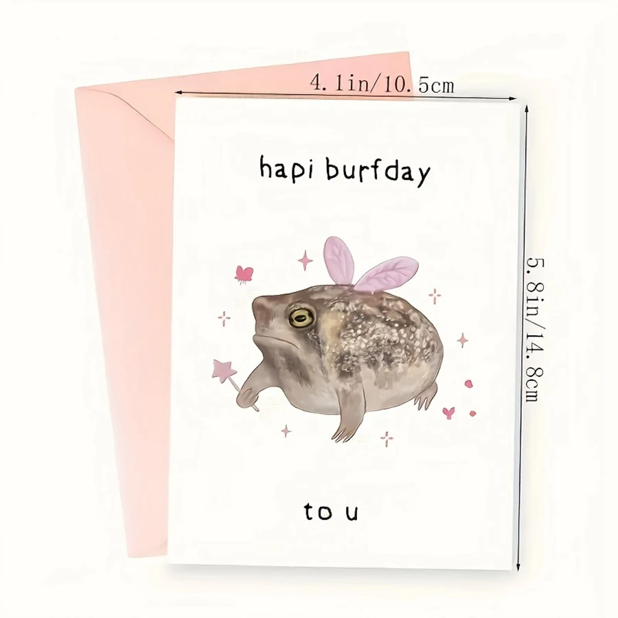 1pc, Grumpy Frog Birthday Card - Unique Frog Lover Greeting Card for Birthdays and Thank You Notes