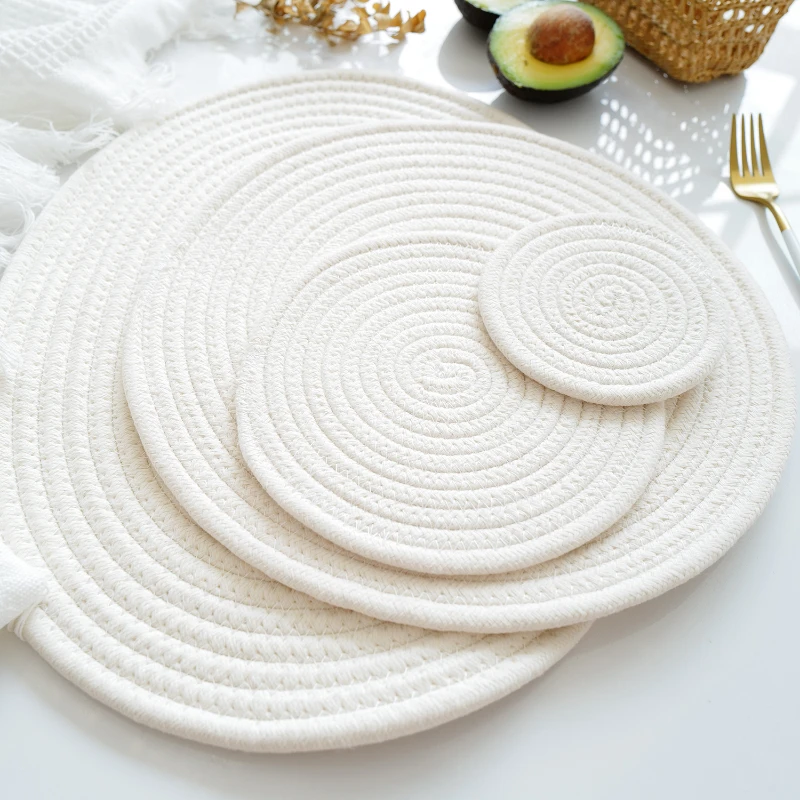 Beige Cotton Thread Woven Mat Placemat Food Photography Background Cloth Breakfast Dessert Cake Photo Prop Decoration