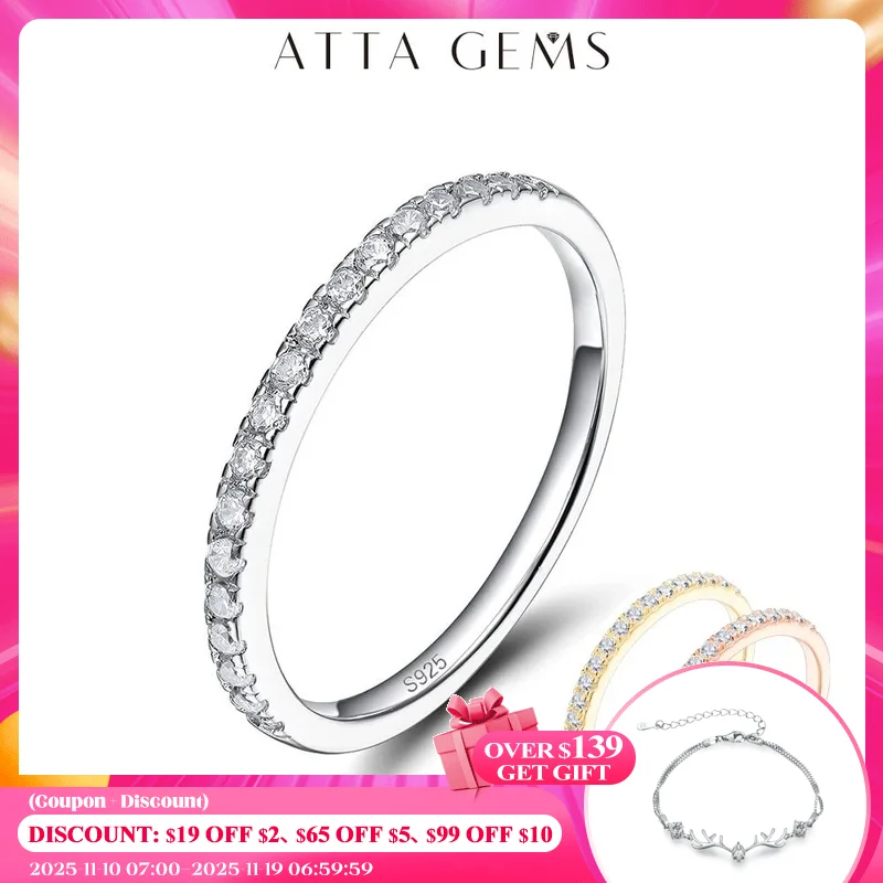

ATTAGEMS Classic White Gold Plated Round Excellent Cut Moissanite Ring for Girls 925 Sterling Silver Cocktail Fine Jewelry Gift