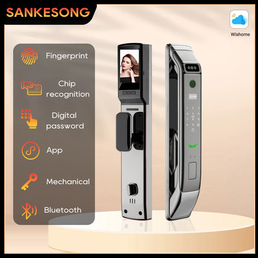 SANKESONG 3D Face Smart Door Lock Wifi Security Face Camera Fingerprint Password Biometric Electronic Key Unlock