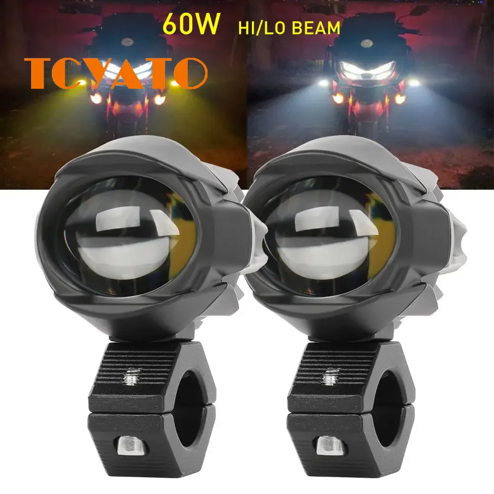 TCYATO Motorcycle Waterbird 20W Dual Beam External Lens LED Front Auxiliary Headlights With Super Bright Low Beam