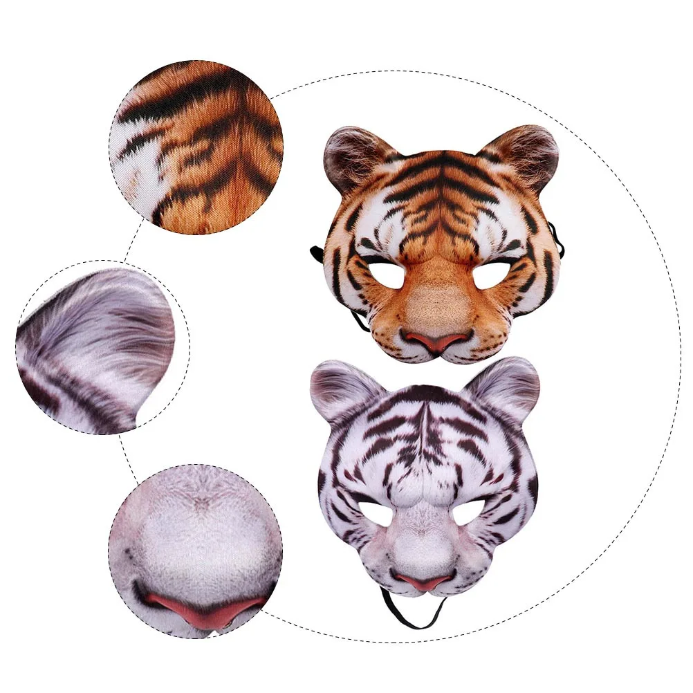 Masque de tigre, 2 pièces, couverture faciale d'animal Premium Eva Halloween carnaval Cosplay décor de fête pour hommes femmes enfants unisexe jaune blanc